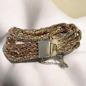 Vintage Hobe Multi-Strand Gold-Tone Rope Chain Bracelet With Fold-Over Clasp